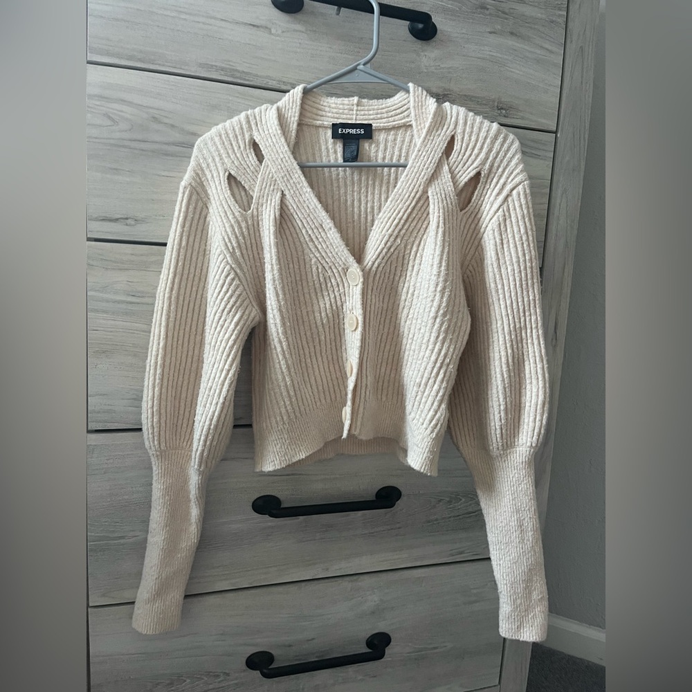Express bishop sleeve button down cut-out sweater xs